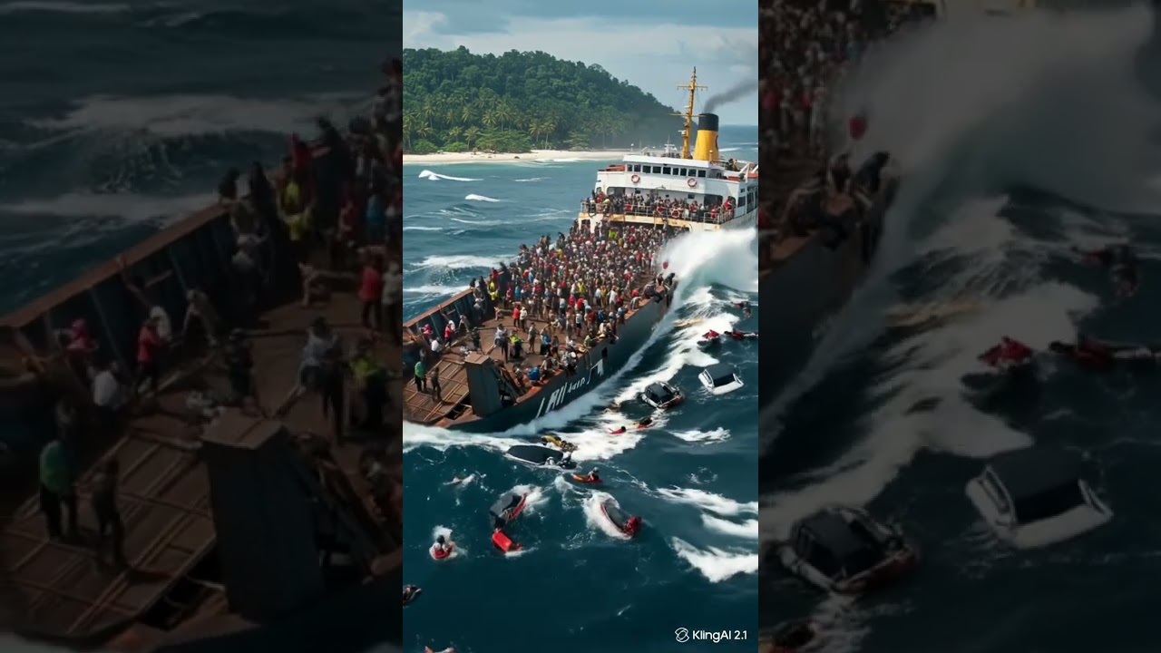 Packed Ferry Struggles Against the Waves #ship #ferry #viral #seadisaster #oceanwaves #shorts