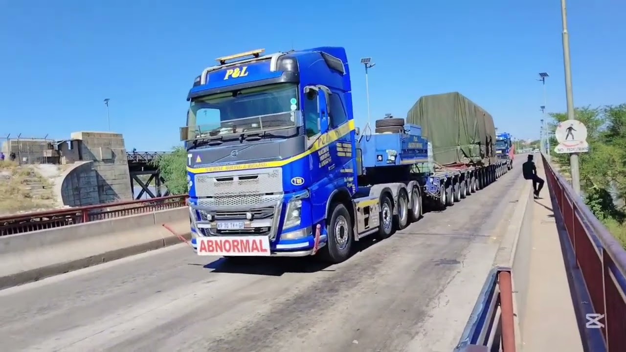 Big and heavy abnormal load crossing Limpopo Bridge