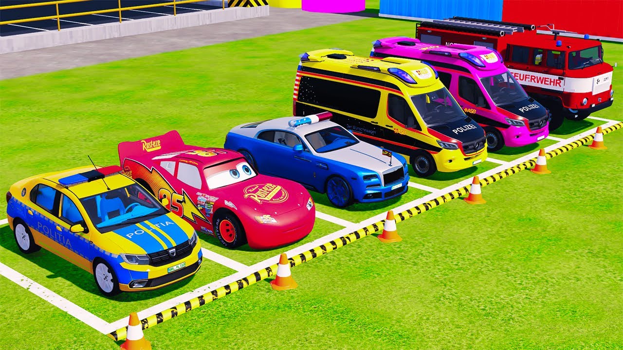 POLICE COLORFULL - TRANSPORTING POLICE CARS, AMBULANCE VEHICLES, FIRE TRUCK WITH TRUCK - FS22 #235