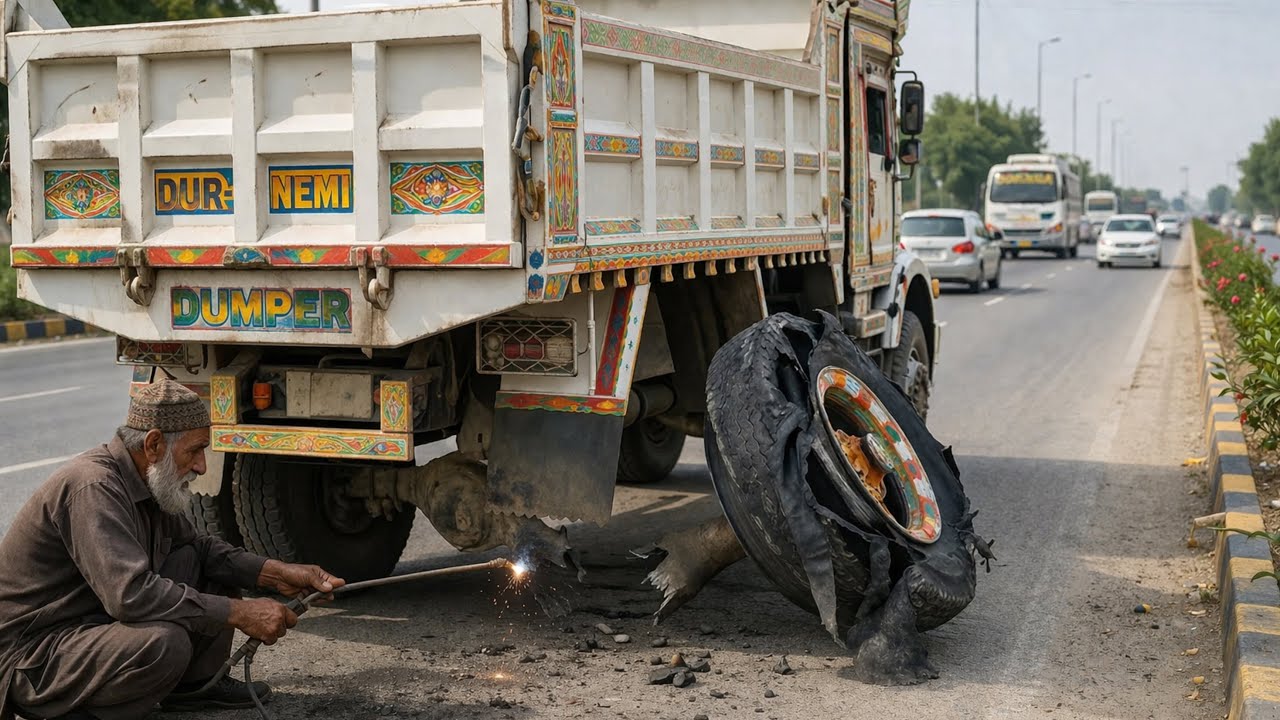 Unstoppable Breakdown on Flyover 😱 Pakistani Truck Axle Snaps Under Extreme Overload