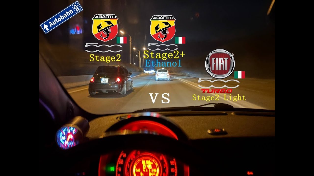 180Hp+ Fiat 500 Turbo Stage2 Light vs 200Hp+ Abarth 500 Stage2+ Ethanol vs 180Hp+ Abarth  500 Stage2