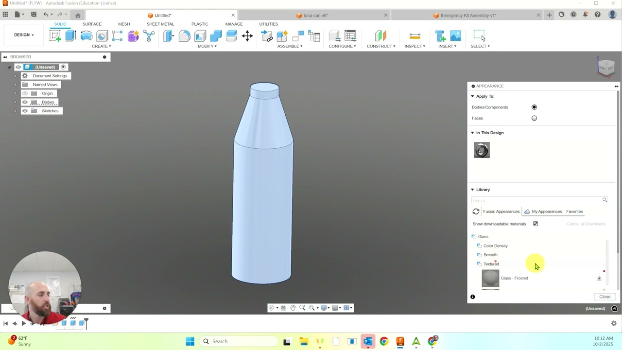 Model a bottle of water in Fusion