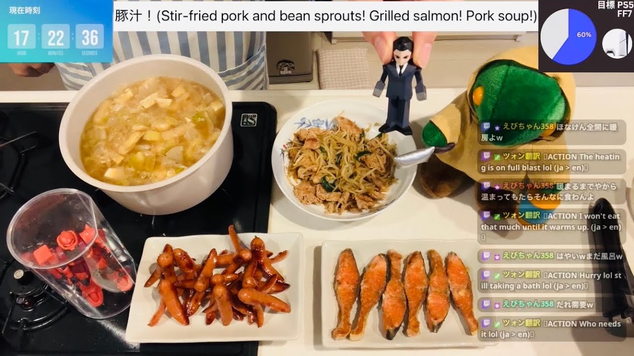 豚もやし炒め！鮭の塩焼き！豚汁！タコさんウィンナー！