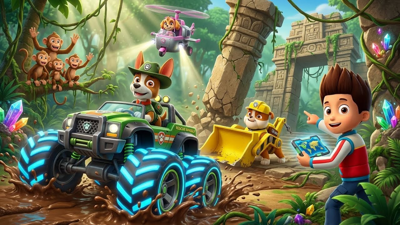 PAW Patrol: ¡Ruedas de Rescate en el Templo de la Jungla! 🐾🌿 | ¡Camiones Monstruo, Lodo Gigante