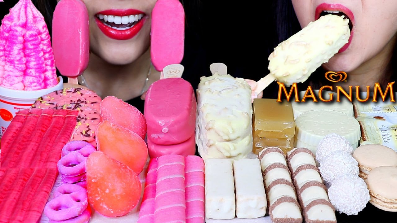 ASMR STRAWBERRY CRYSTAL ICE CREAM, RUBY CHOCOLATE MAGNUM, FROZEN JELLY, MACARON, KINDER BUENO 먹방