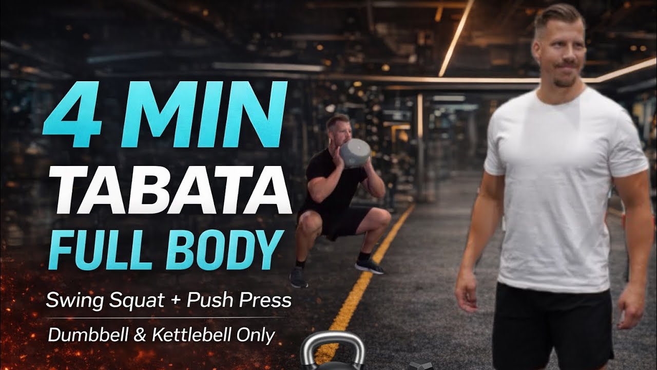 4 MIN TABATA – Full Body Burn (Swing Squat + Push Press)