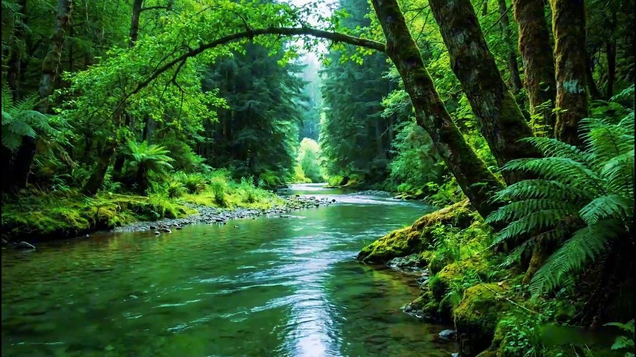 Calming Forest Ambience Sounds | River Flowing in Hidden Forest | Quiet Bird Chirping Nature Sounds