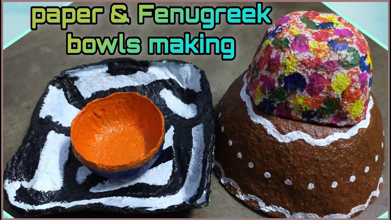 Paper& Fenugreek bowls art,paper&methi basket making paper art,vani simple ideas, hindi,paper craft