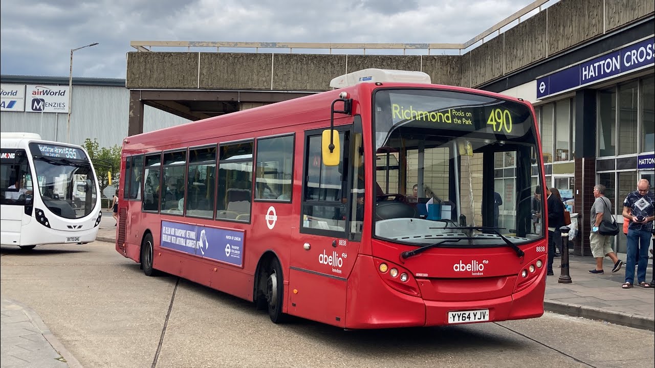 Journey on Abellio London Route 490. Heathrow Terminal 5 - Starlight Way. Enviro200 8838 (YY64 YJV)
