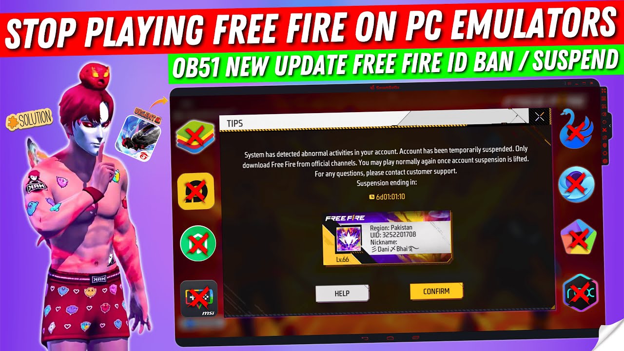 OB51 New Update Free Fire ID Suspend or ID Ban Problem | Stop Playing Free Fire on PC Emulators