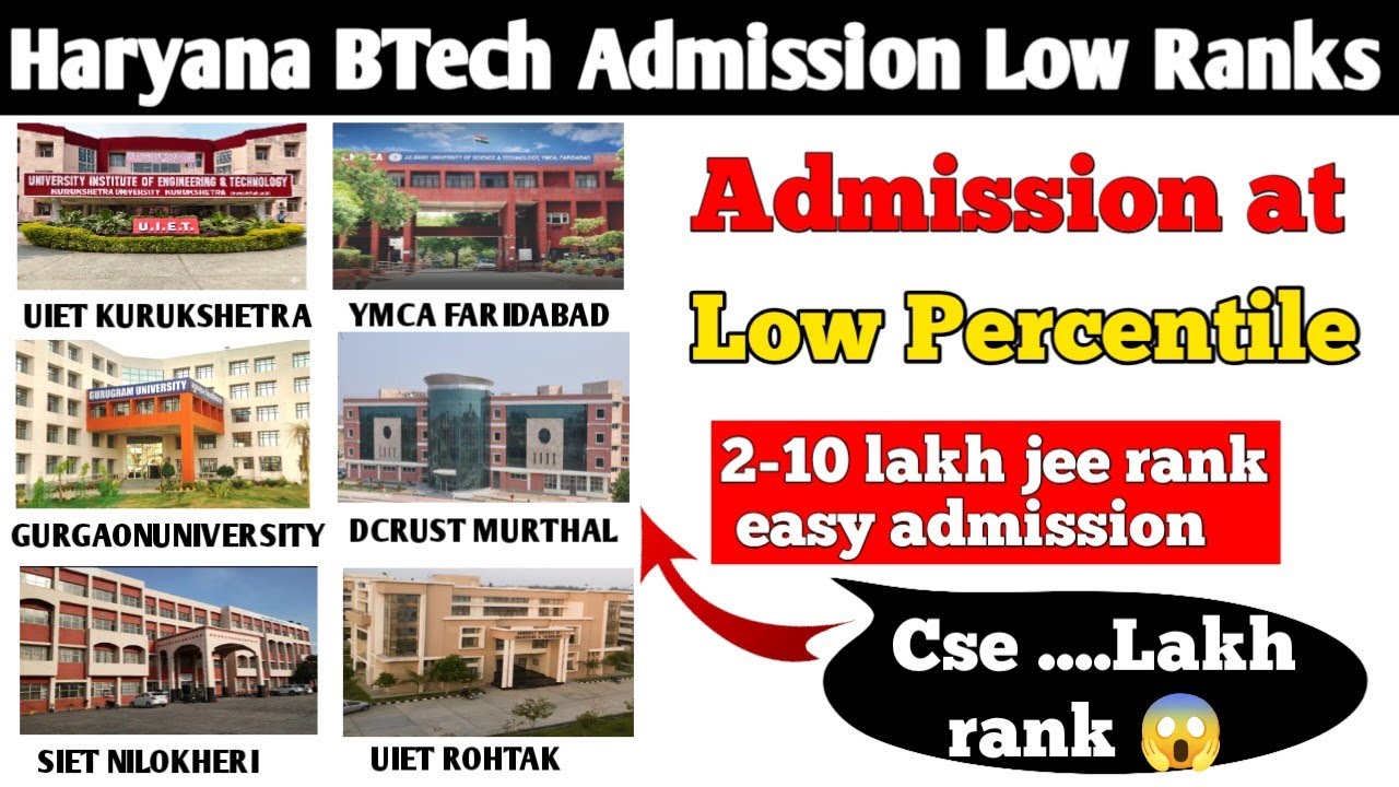 Btech Colleges at Low Jee Rank 2026 | Low percentile Haryana Top Btech Colleges | UIET, YMCA, DCRUST