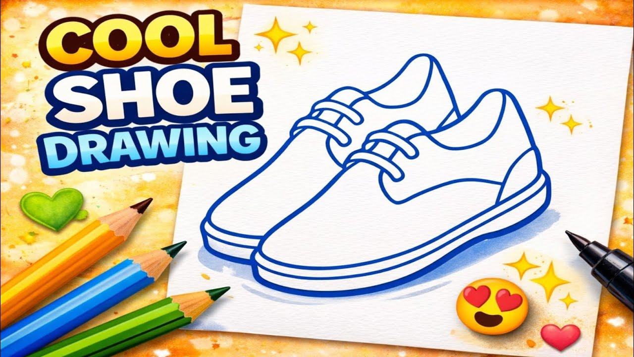 Easy Shoe Drawing for Kids | Step by Step Blue Outline Drawing