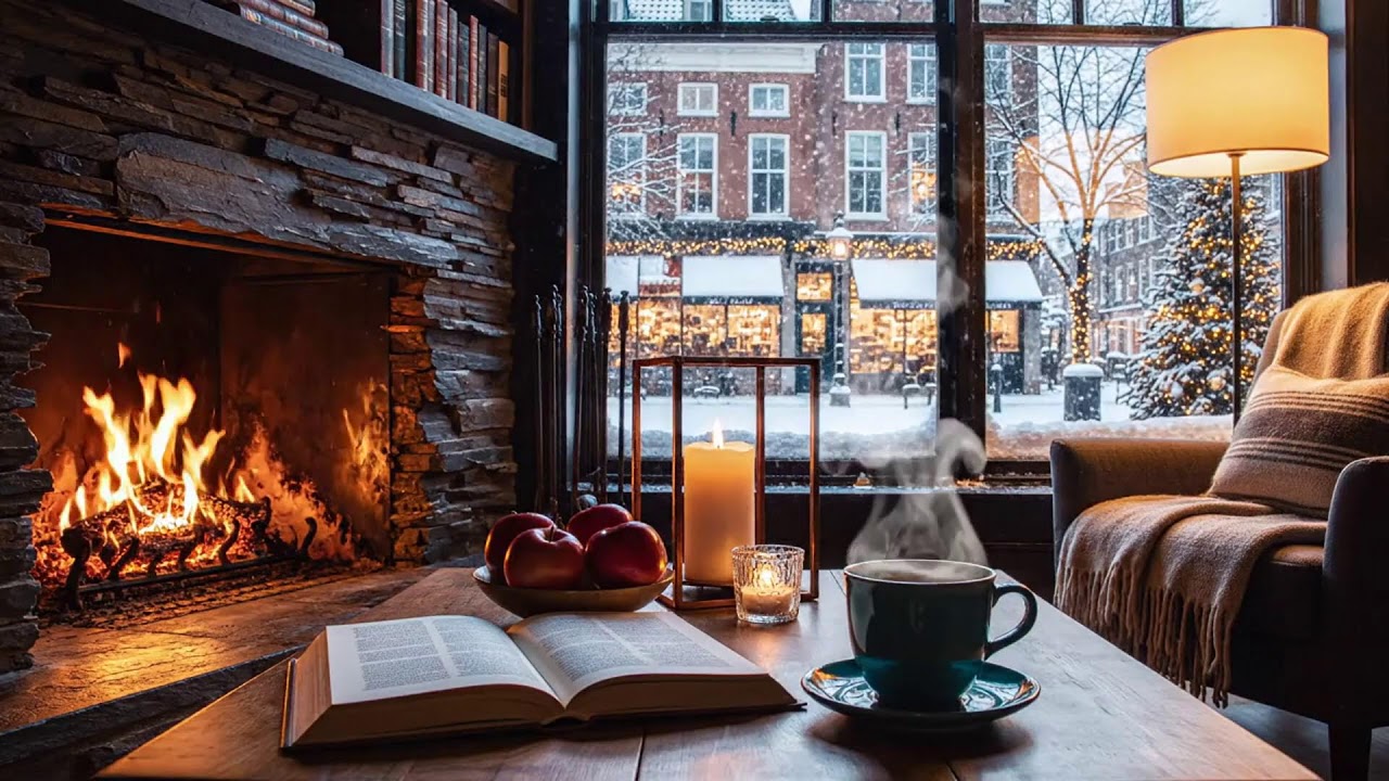 A Quiet Winter Café ❄️ Slow Jazz & Crackling Fireplace for Deep Concentration