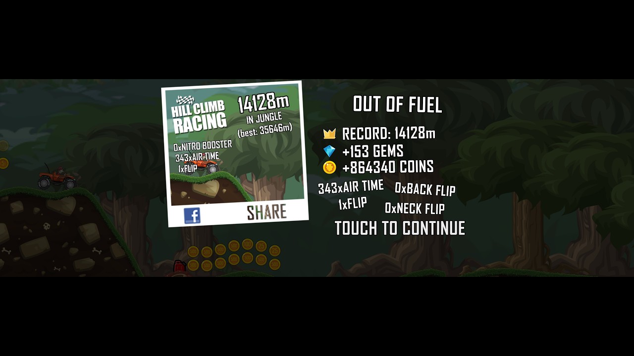(WR) Hill Climb Racing Monster Truck + Jungle 14128m (full run)
