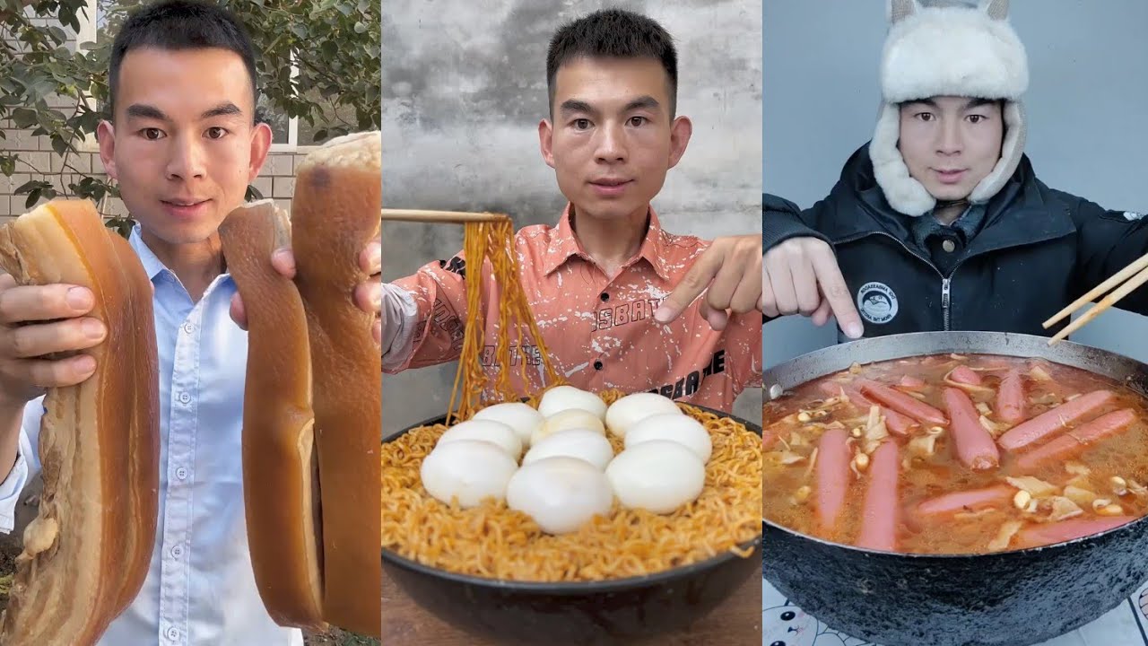 Mukbang Foodie Meat 🍖🥓 Pork Chicken 🍗 Noodles 🍜 with Chinese food#pork #mukbang #noodles 