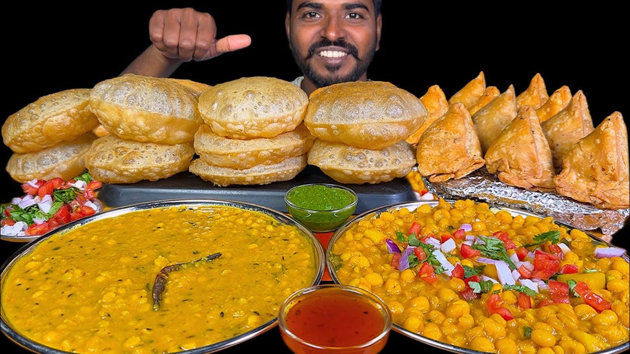 Eating Samosa with Ghugni Luchi & Chana Dal Tadka Mukbang | Samosa Eating Challenge 