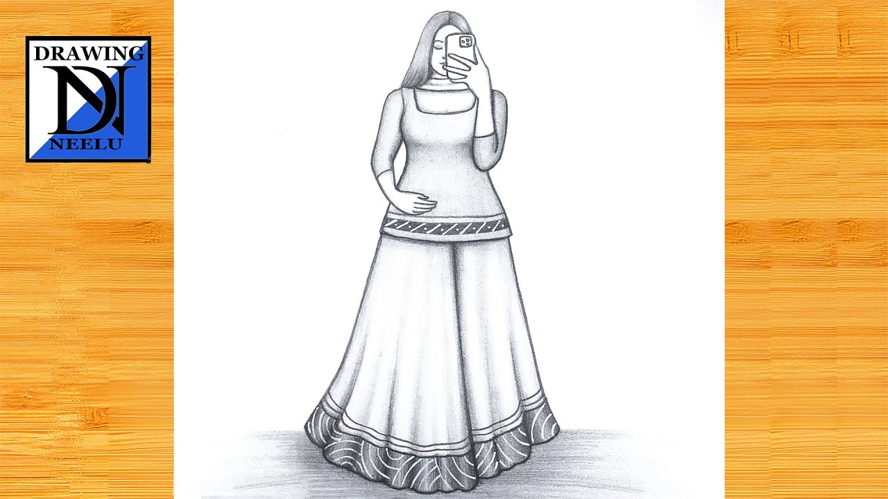 How to draw India Girl in Lehenga - Girl Taking selfie || Pencil drawing tutorial || Girl sketch