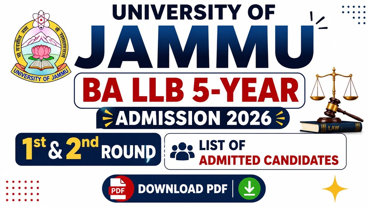 University of Jammu BA LLB (5-Year) Admission 2026 | 1st & 2nd Round Admitted Candidates List |