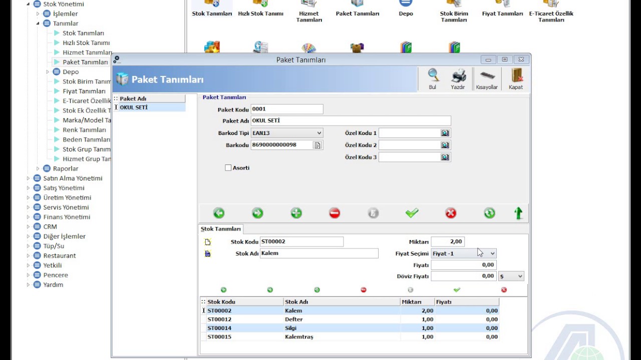 AKINSOFT WOLVOX ERP Stok Yönetimi - Paket Tanımı Oluşturma İşlemi