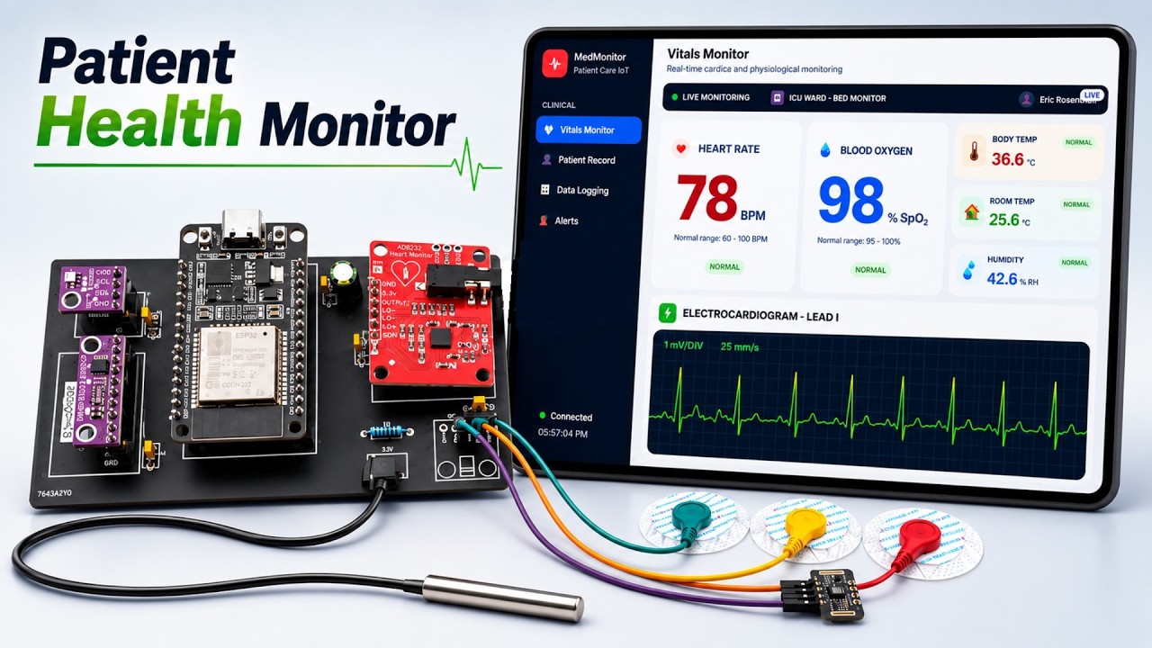 ESP32 Patient Health Monitor with Live Web Dashboard | BPM, SpO₂, ECG & Temperature