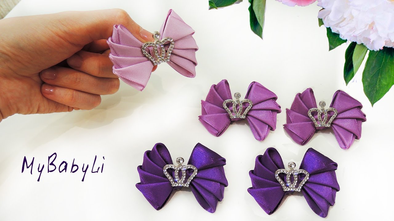 Бантики из лент красиво и просто/ 3Д бант канзаши из атласной ленты для резинки или заколки