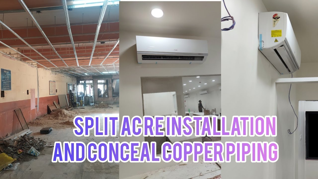 Split ac re installation,conceal copper and drain piping. @COOLPOINT07 #airconditioning #acexperts 