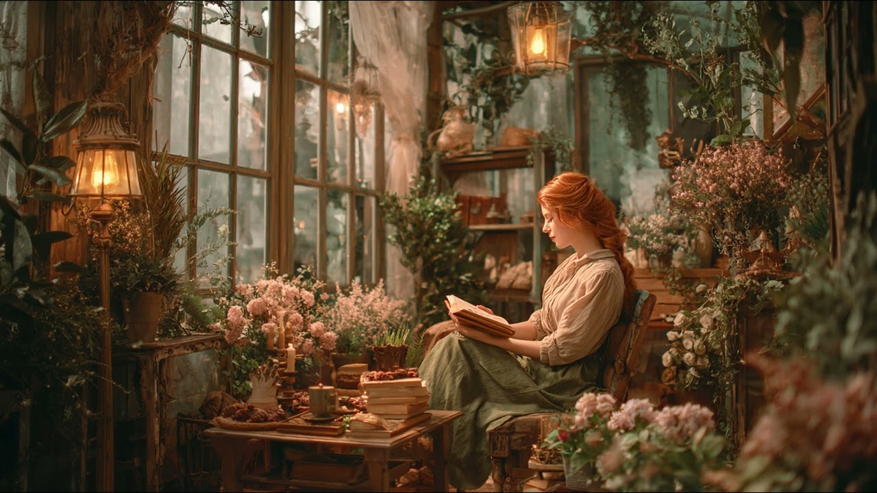 Cozy Sunroom Cottage Ambience with Flowers and Calm Piano Music for Studying, Working and Relaxing