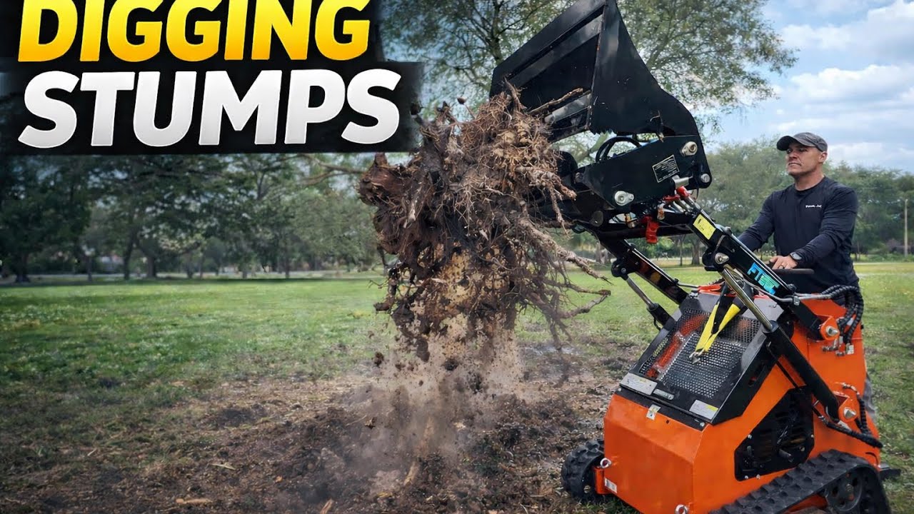 Digging Out Stumps With Mini Skid Loader