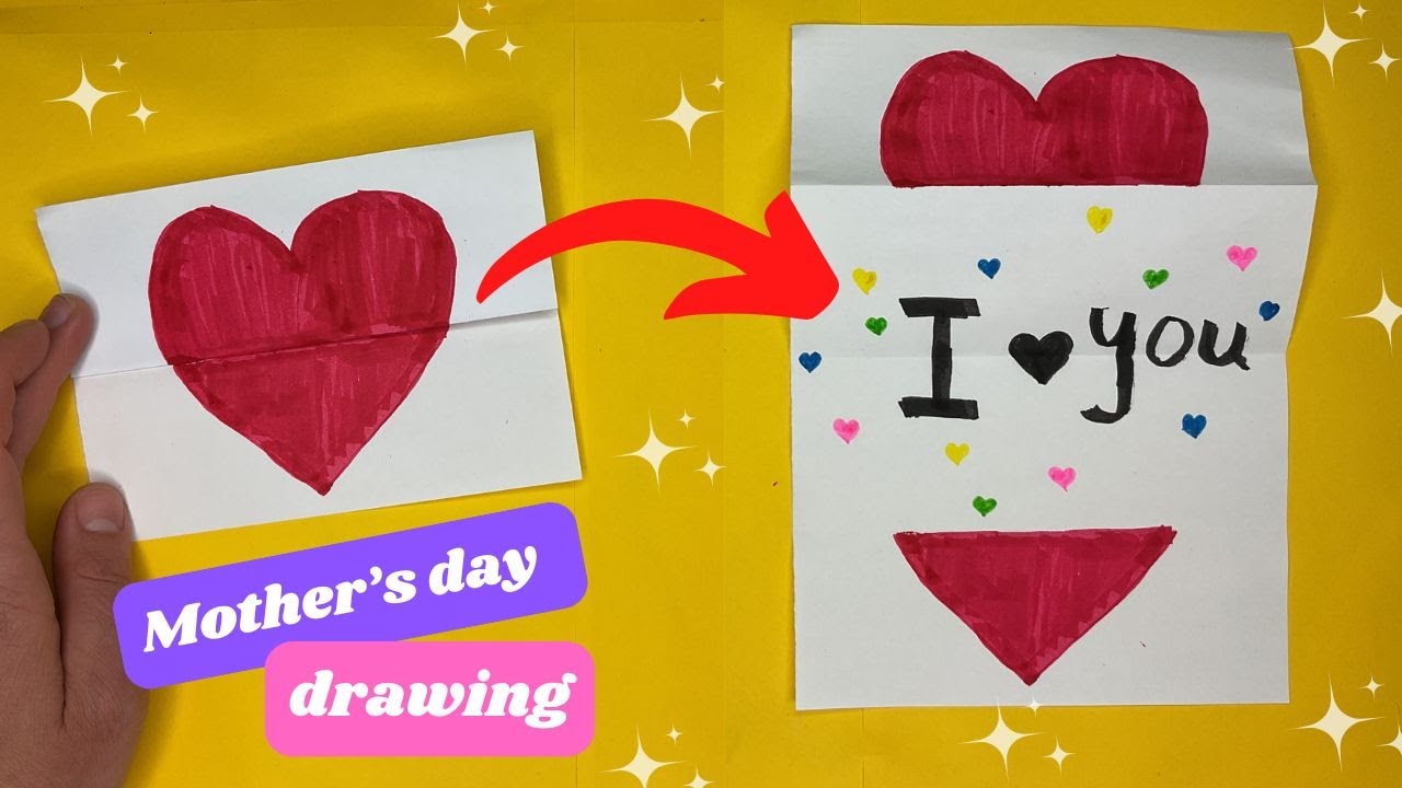 ❤ DIY: POP-UP CARD MOEDERDAG TEKENING MAKEN ❤ Hart tekening / Moederdag cadeau tekenen
