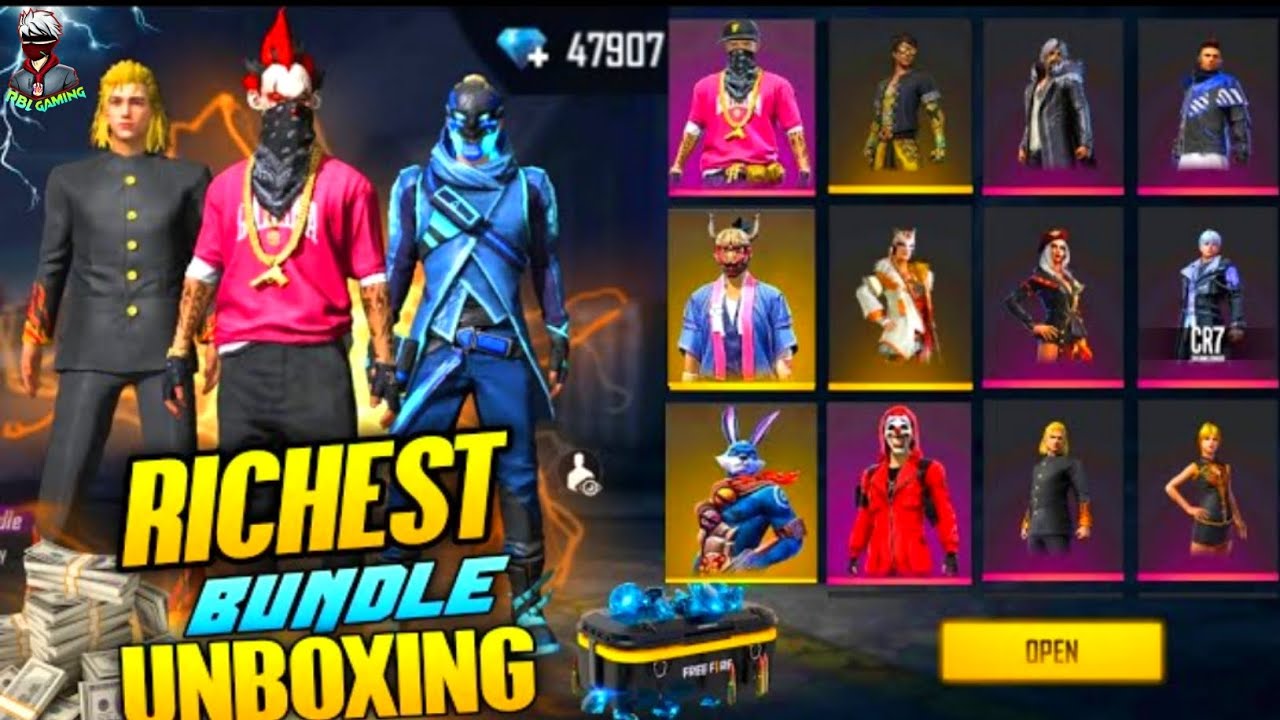 Richest Bundle Unboxing | Opening Rare Bundle - Free Fire | 50+ Bundle Unboxing Garena Free Fire