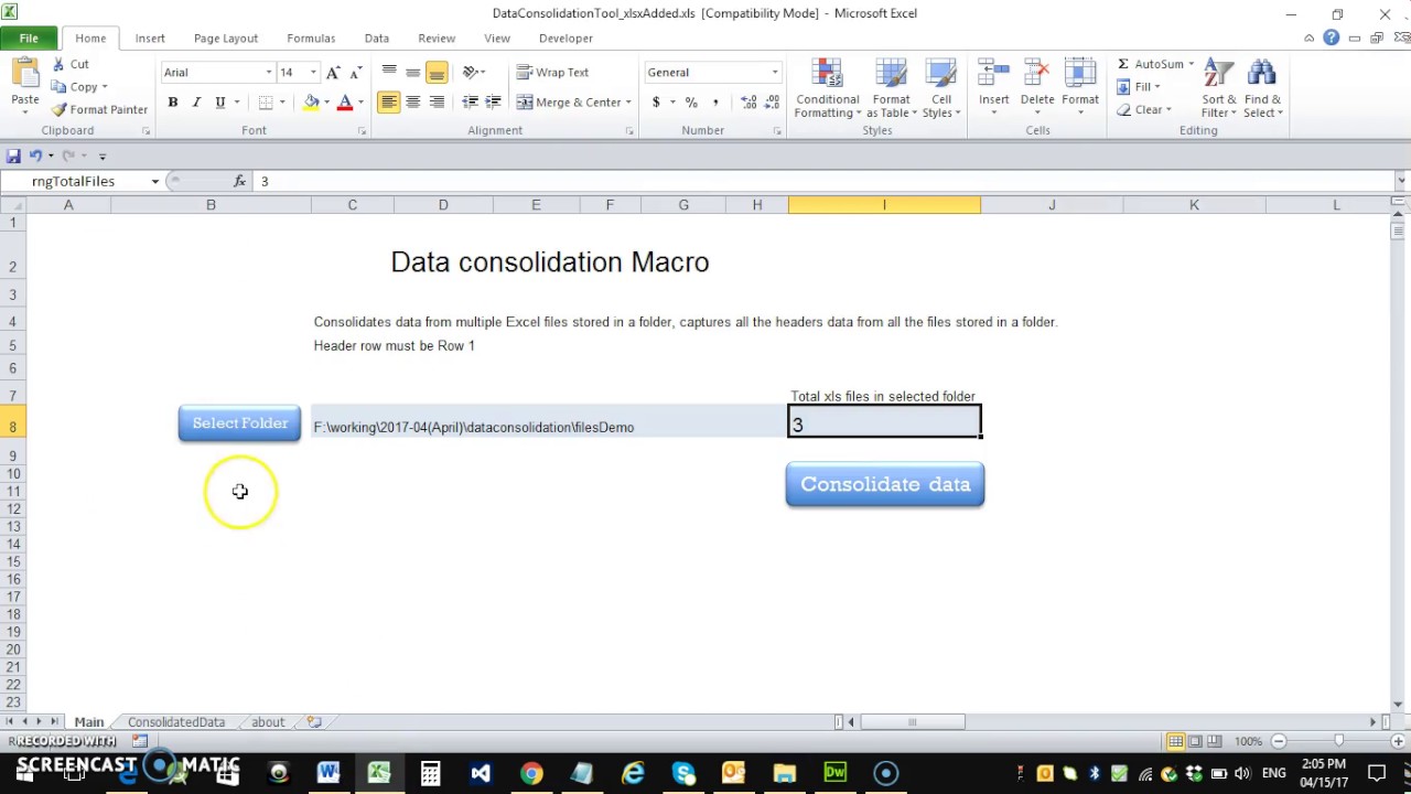 Consolidate Data from Multiple Excel Workbooks using VBA macro