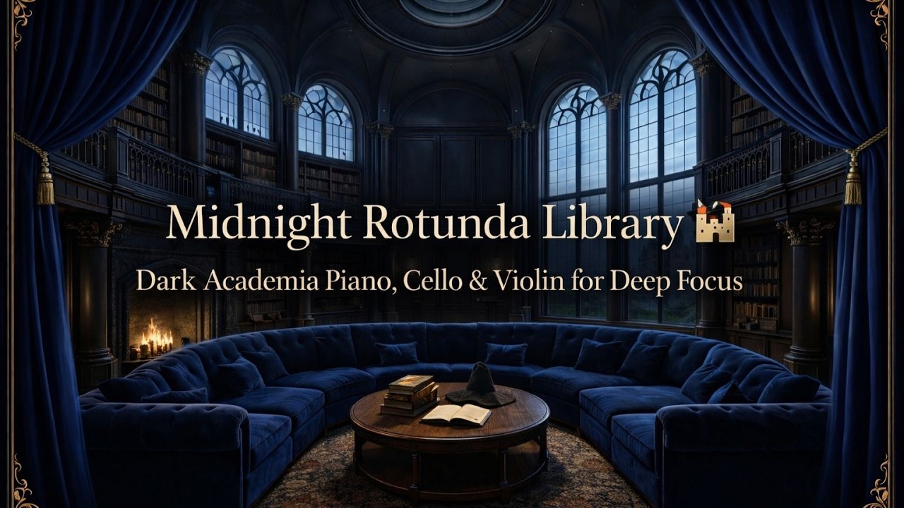 Midnight Rotunda Library 🏰 Dark Academia Piano, Cello & Violin for Deep Focus (Castle View)