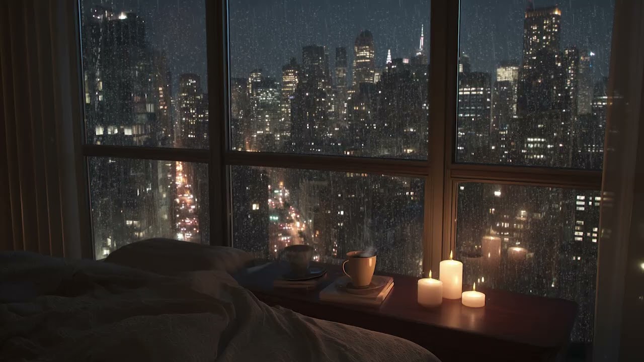 Heavy Rain Outside the Window 🌧️ | Cozy Bedroom City Night for Deep Sleep