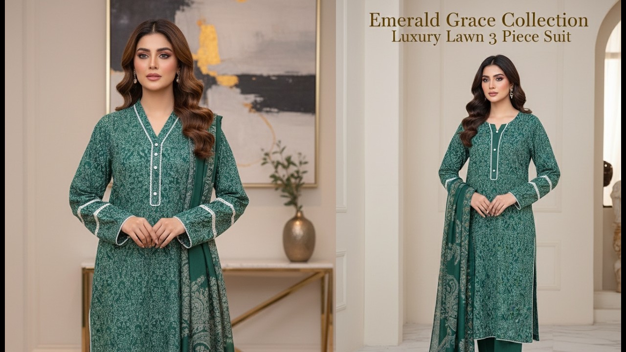 Elegant Emerald Green Printed Kurti Set | 3 Piece Lawn Suit with Dupatta |Latest Stylish Women Dress