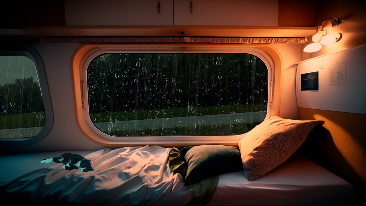 Sonido relajante de viajar en un tren bajo la lluvia - Lluvia relajante en el tren para dormir