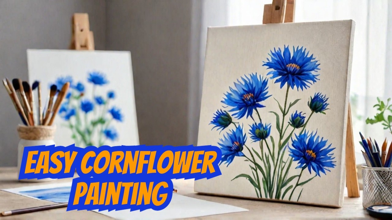 MINI canvas EASY painting of cornflowers / Acrylics for beginners