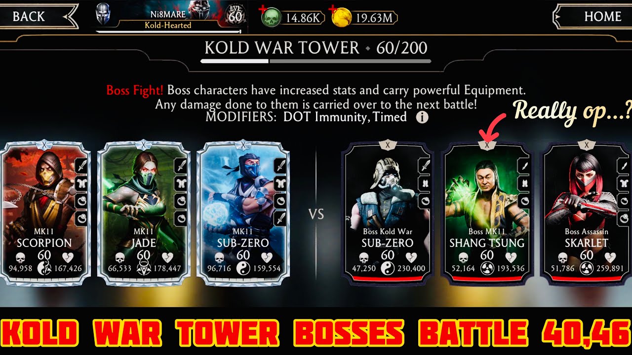 Kold War Tower Bosses Battle 40,60 Fights + Rewards | MK Mobile