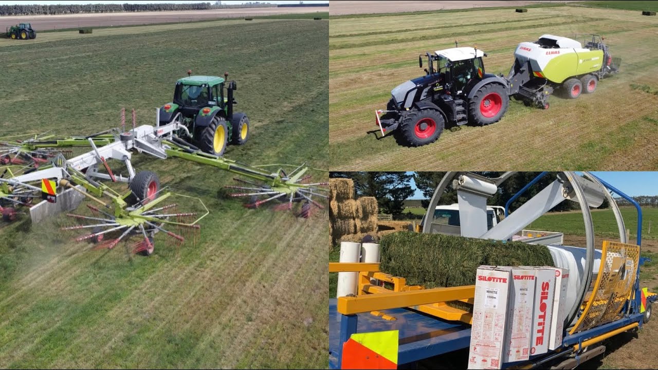 Making Grass Silage | Raking, Baling and Wrapping Bales