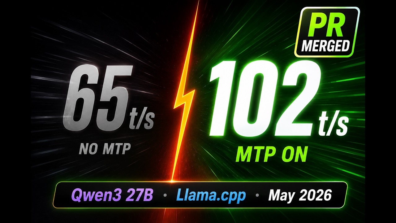 Qwen3 27B Gets 2x Faster in Llama.cpp &mdash; MTP is Here (65 &rarr; 102 tok/s)