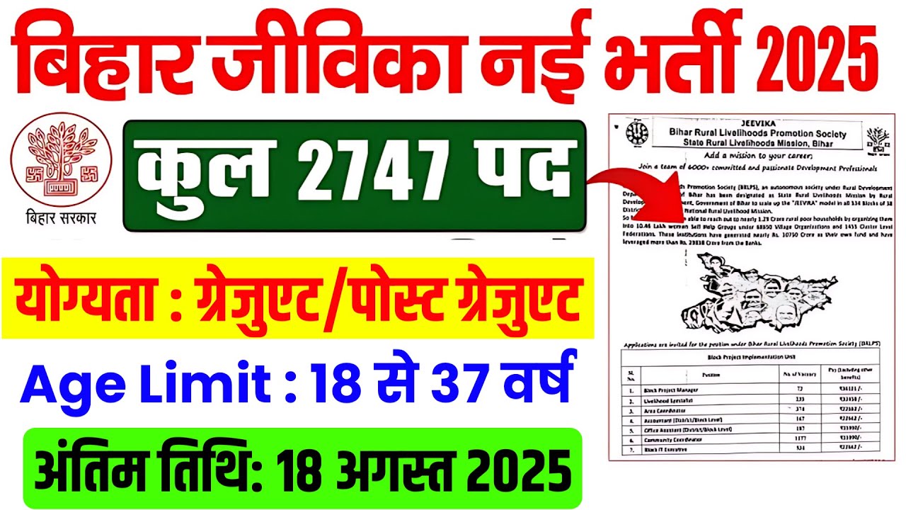 BIHAR JEEVIKA VACANCY 2025 | BRLPS Block Project Manager | Bihar Jeevika Block Level Vacancy 2025