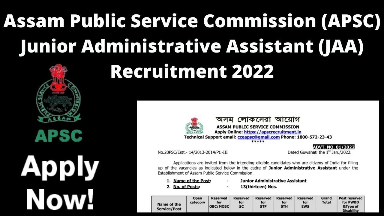 APSC Junior Administrative Assistant Recruitment 2022: Official Advertisement