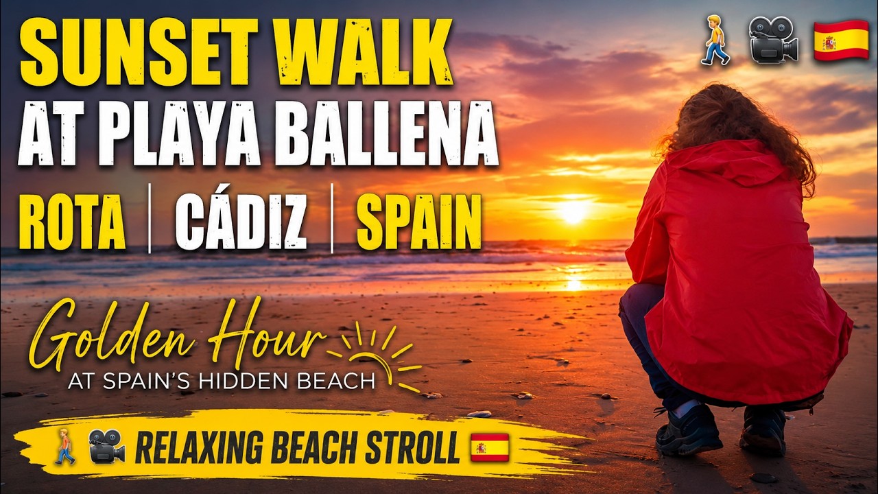 🚶🏼📹  Playa Ballena Rota Spain Sunset 4K | Stunning Costa de la Luz Beach at Dusk