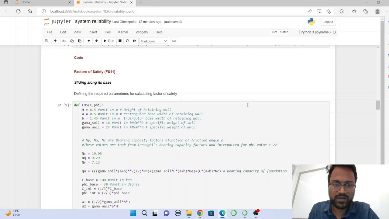 System reliability of retaining wall using Monte Carlo simulation in python(Jupiter)