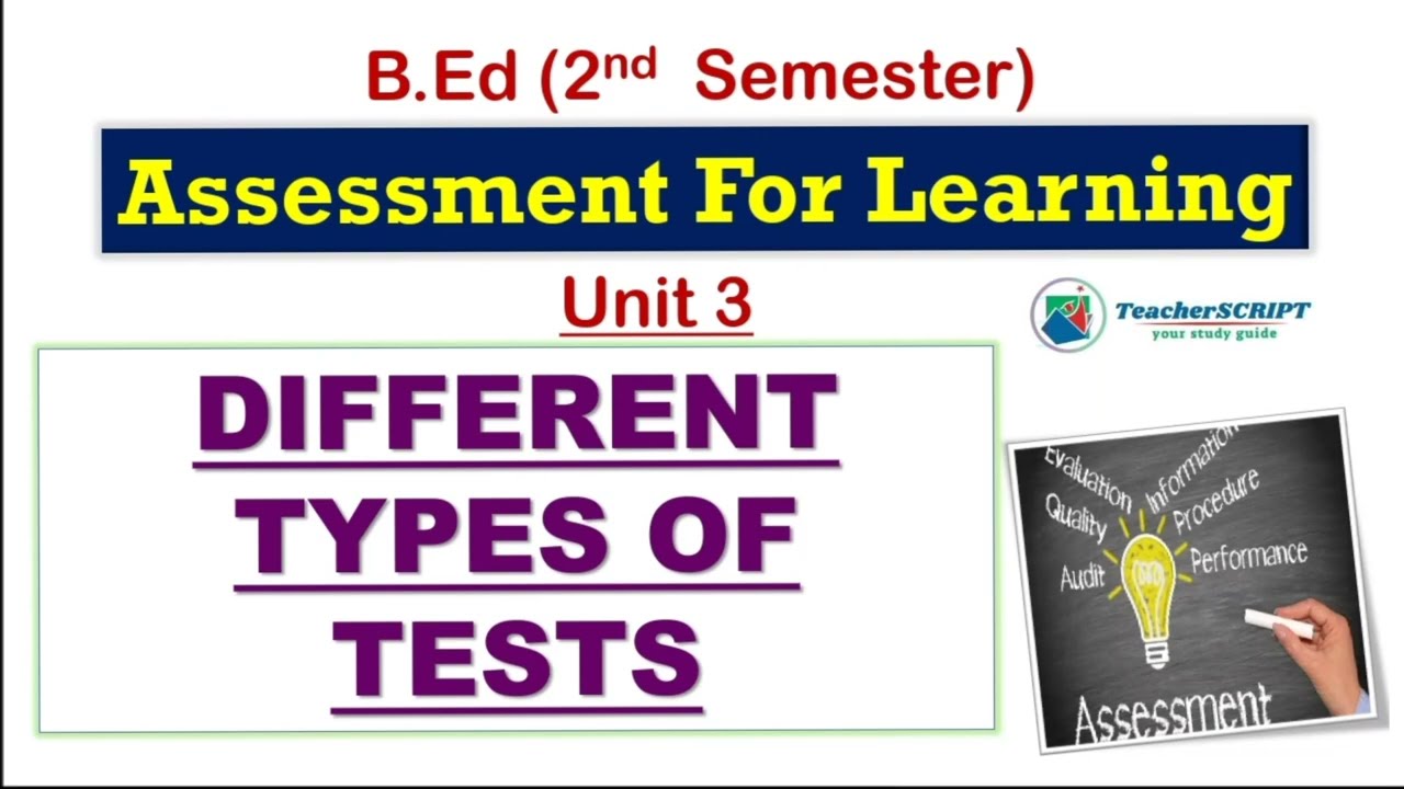 Different Types of Tests for Evaluation// Tools & Techniques for Assessment//Unit 3// Assessment