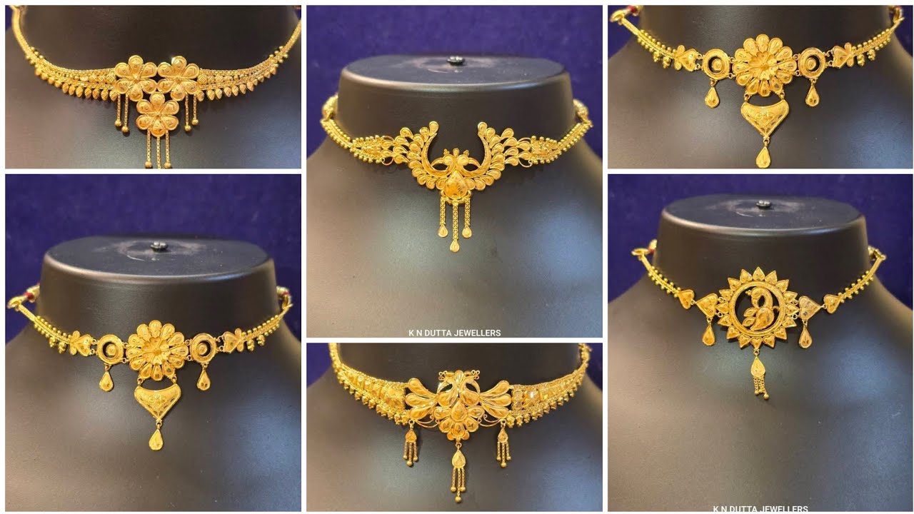 Latest 22k gold choker necklace design//Beautiful 5 gram gold necklace design 