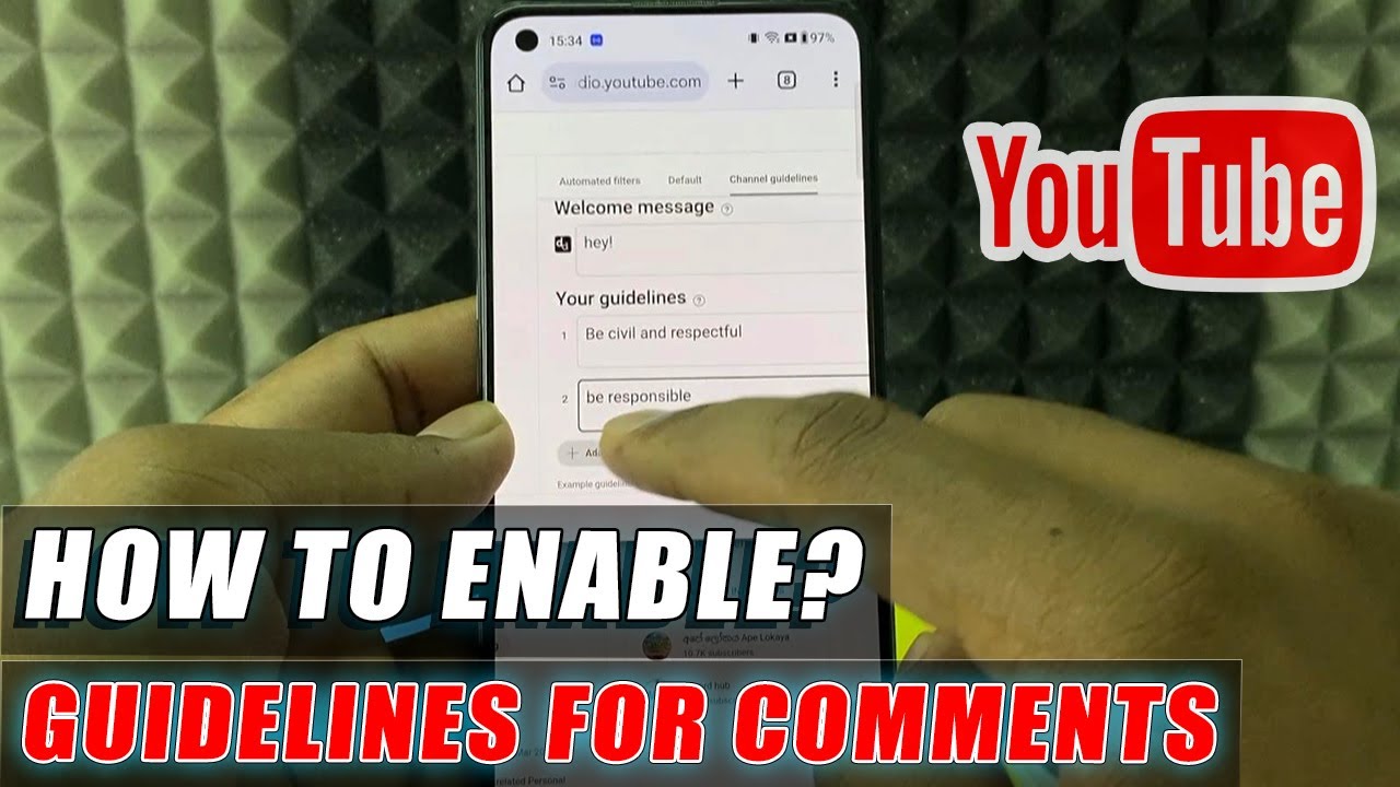 how to put guidelines in youtube comments mobile?