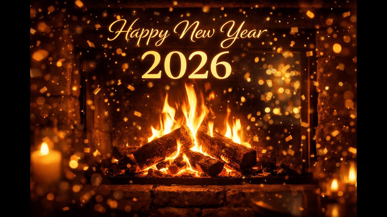 Chimenea Relajante | Happy New Year 2026 🎆 Música Suave & Fuego Real 4K