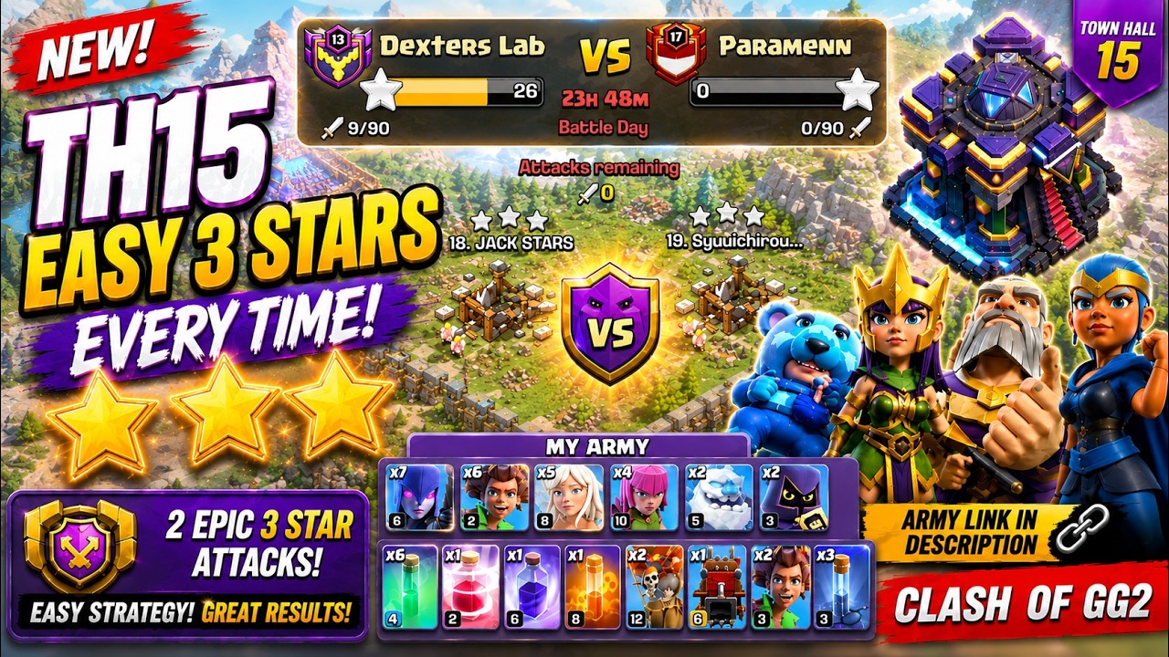 TH15 Regular Clan War Attack Easy 3 Star