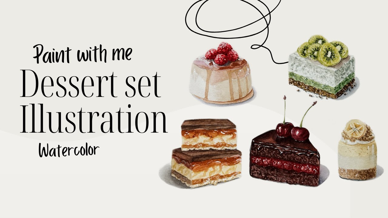 Paint with me: Dessert painting \ Watercolor \ Food illustration