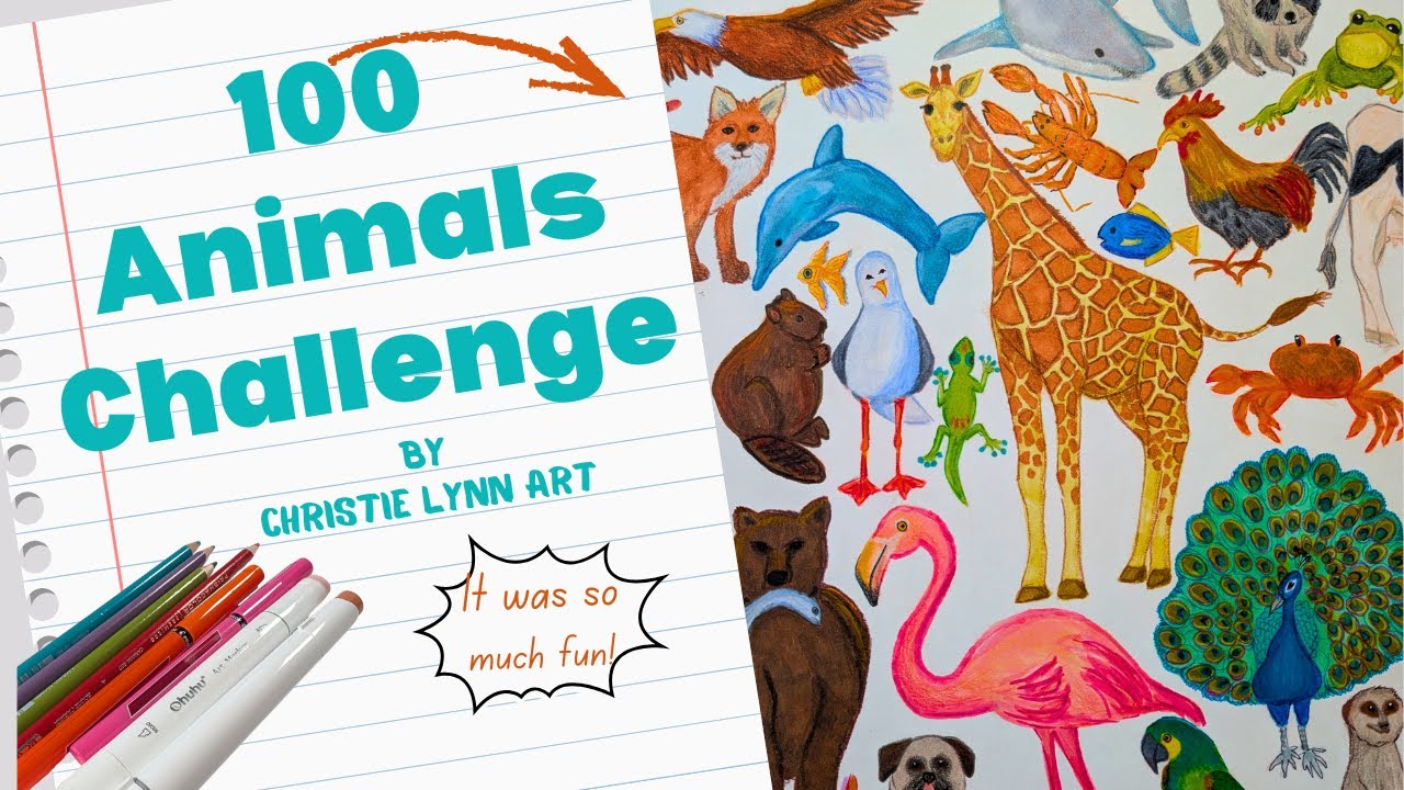 Drawing 100 Animals using Ohuhu markers + Colored pencils (Fun  but Challenging!)